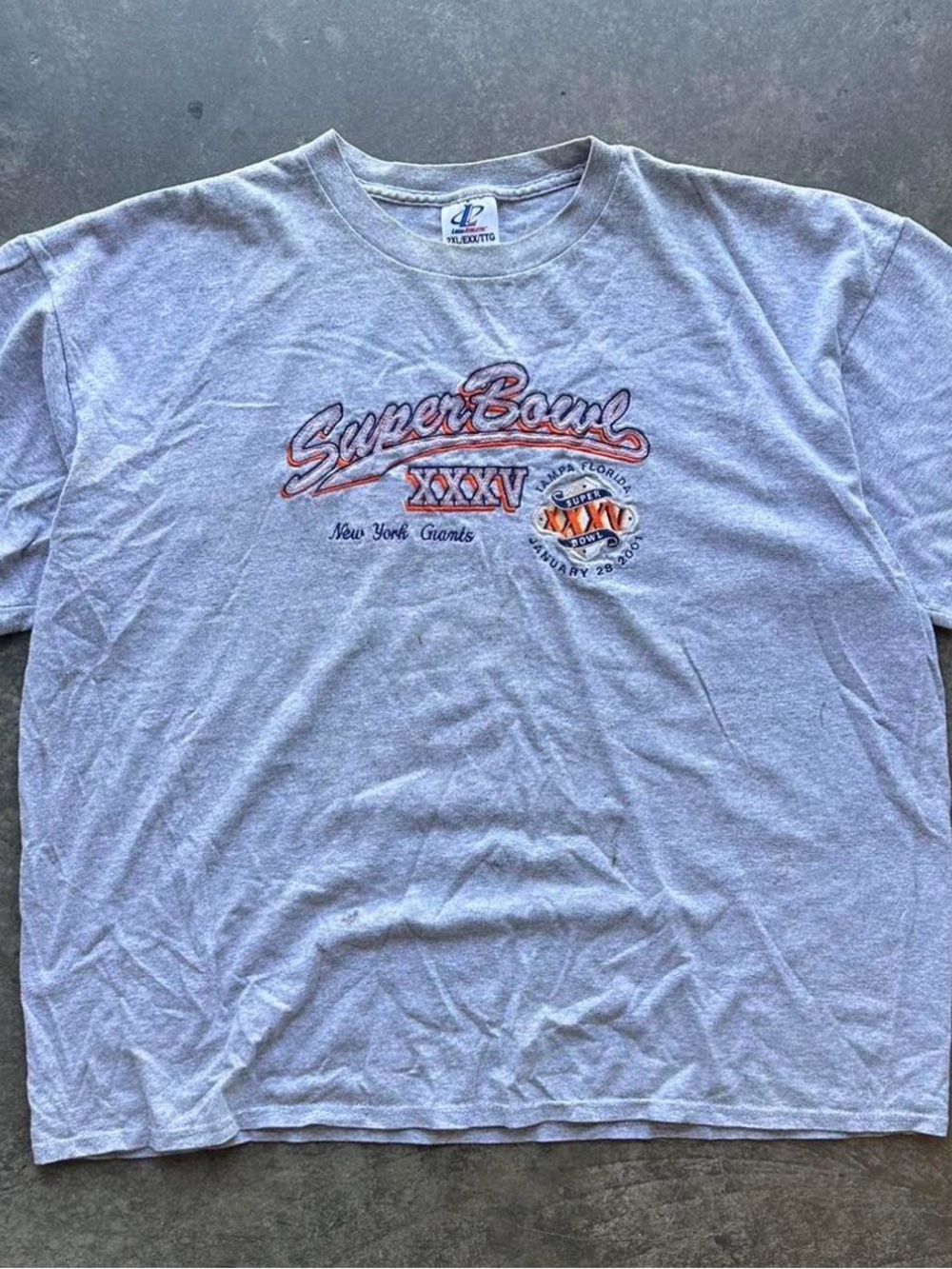Logo Athletic Grey Super Bowl XXXV Graphic Tee with Orange! Rare! Deadstock!!